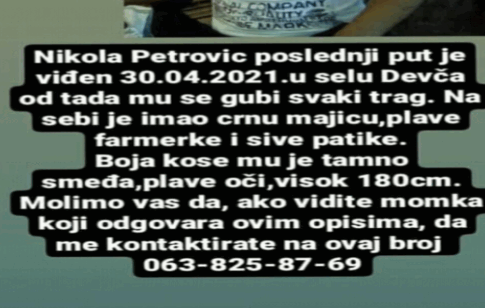 PORODICA PETROVIĆ MOLI ZA SVAKU INFORMACIJU: Nikoli (23) se gubi trag od 30. aprila!